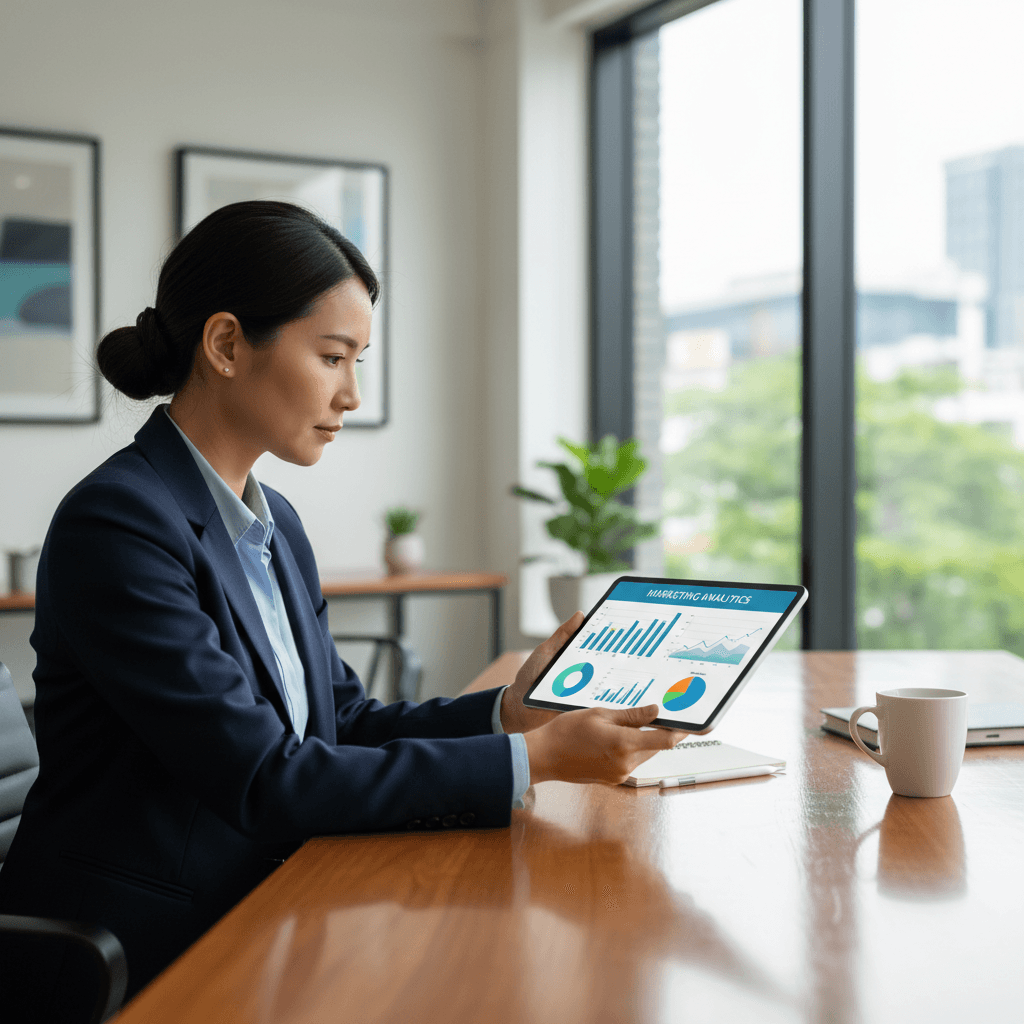 Marketing strategist reviewing analytics